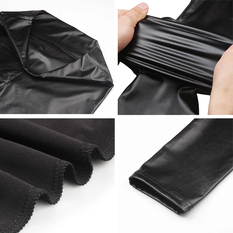 Леггинсы женские кожаные с высокой талией эластичные черные