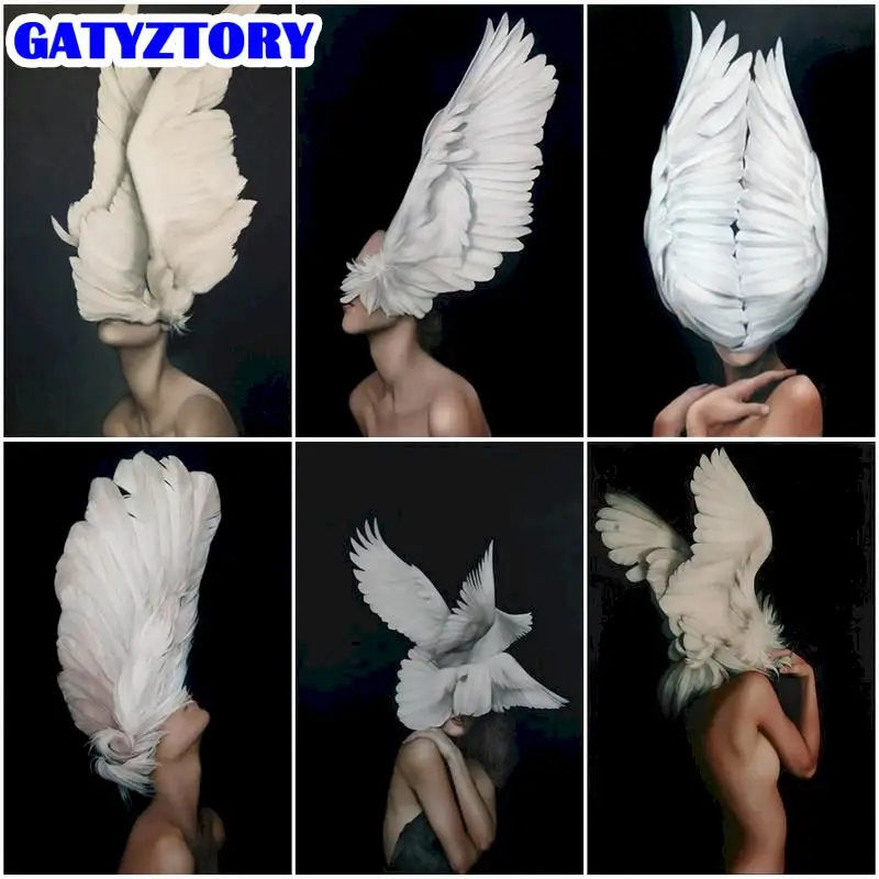 

GATYZTORY Animals Girl DIY Painting By Numbers Modern Wall Art Canvas Wing Figure Acrylic Unique Gift For Home Decor