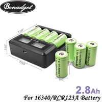 bonadget 3 7v 2800mah lithium li ion for 16340 batteries rcr123a rechargeable battery for cr123a led charger flashlight cell