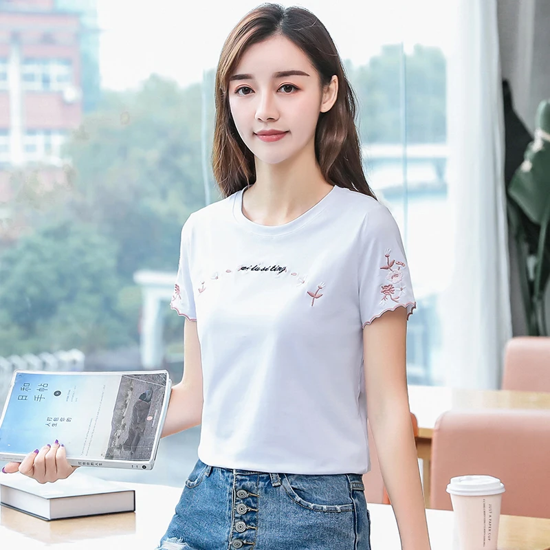 Летняя блузка для женщин 2021 модные футболки с короткими рукавами и круглым