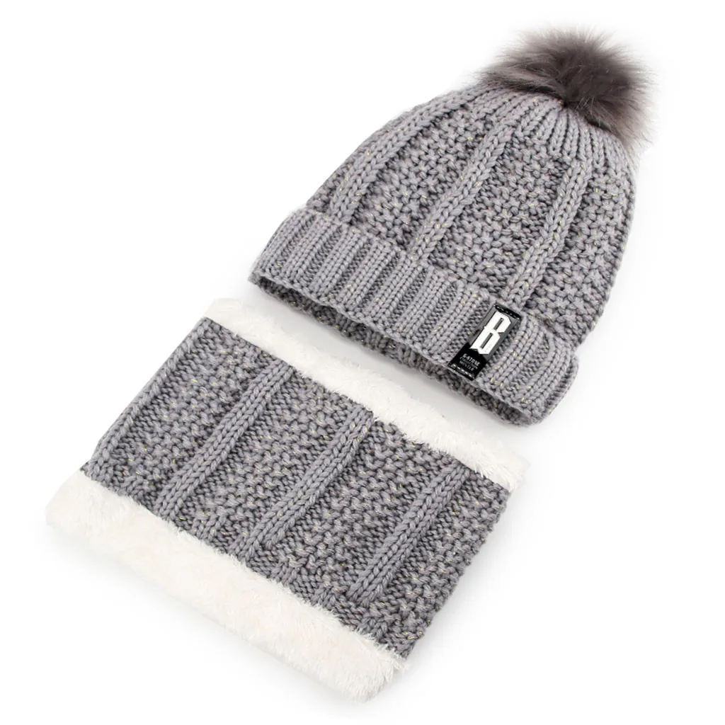 Женская зимняя шапка, плотная теплая шапка, регулируемый головной убор, мягкая шапка с помпоном и шарфом, комплект из двух предметов, вязаная шапка