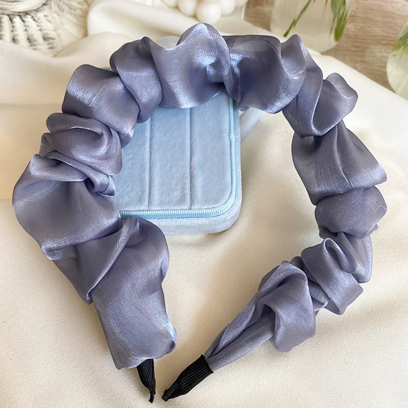 

New Fashion Bright Silk Glitter Scrunchy Headband for Women Girls Volume Wave Fold Hairband Simple Wide Ladies Hair Accessories