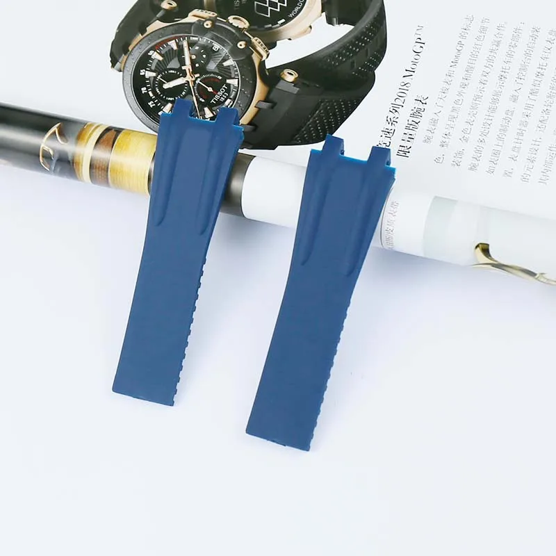 Dark blue Аксессуары для часов мужской силиконовый ремешок для Афин Ulysse Nardin ремешок 26 мм Морской менеджер серия выпуклый Рот MS резиновый ремешок - Цвет ремешка: Dark blue