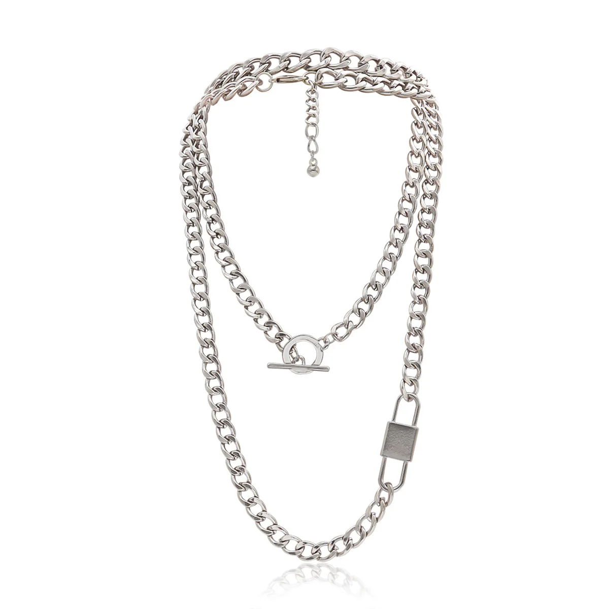 

Lock Type Buckle OT Buckle Thick Chain Multilayer Fashion Jewelry Pendant Necklaces Chain Necklaces For Girls Metal Rock Casual