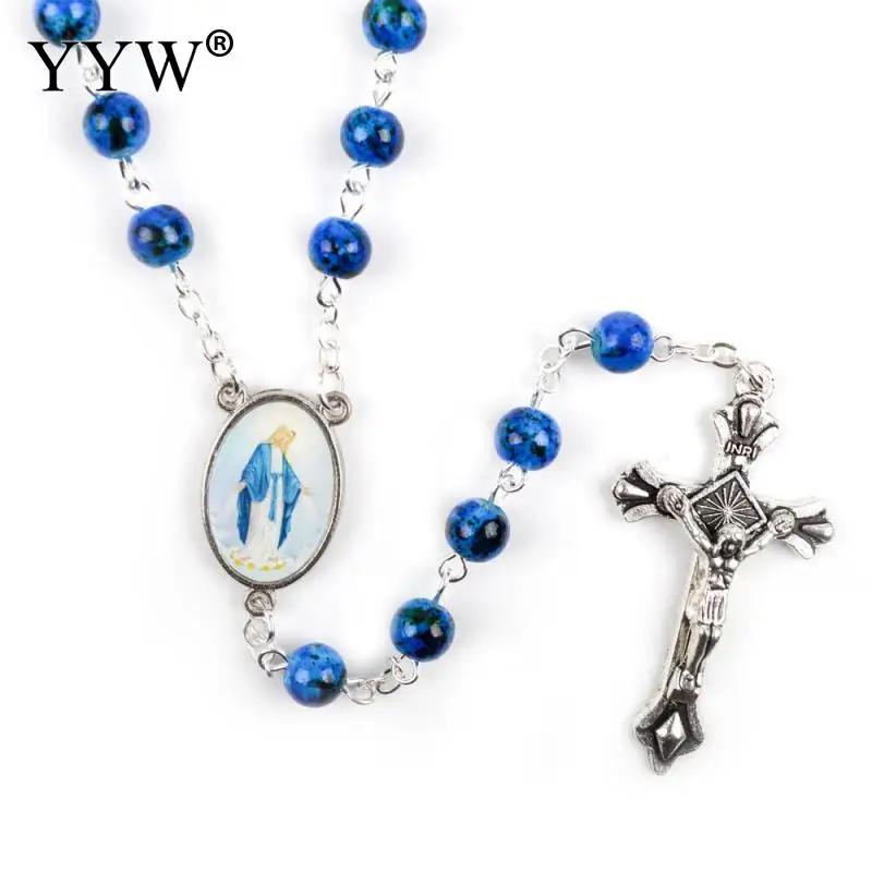 Ожерелье с синими стеклянными бусинами маленький размер 6 мм для мужчин и женщин |