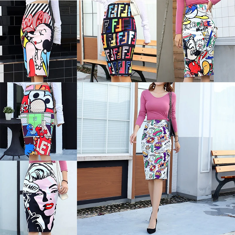 Готический мультфильм милый Принт Аниме Комикс юбка высокая талия модные тонкие