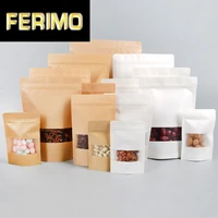 50pcskraft paper bag self sealing bag thickened windowed tea melon seeds beef dried fruit zero food sealed mouth small package