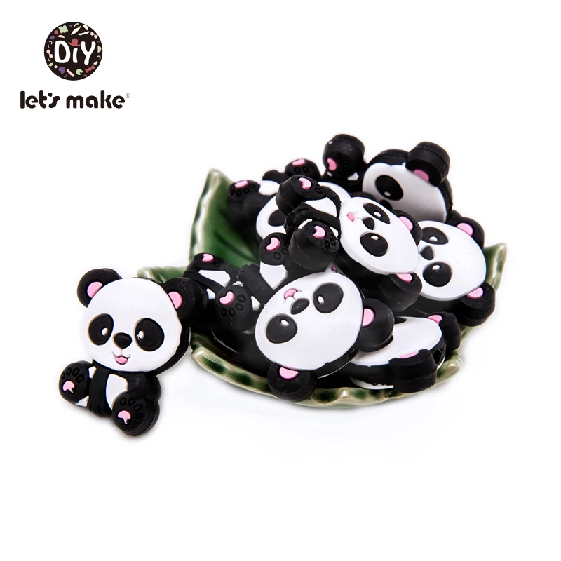 Pink panda 6 шт. Силиконовые бусы из Мышь с мультипликационным принтом с животным для периода прорезывания зубов Еда Класс «сделай сам», одежда для детей, соски-пустышки клипы на цепи Детские трофеи от компании Let's Make - Цвет: Pink panda