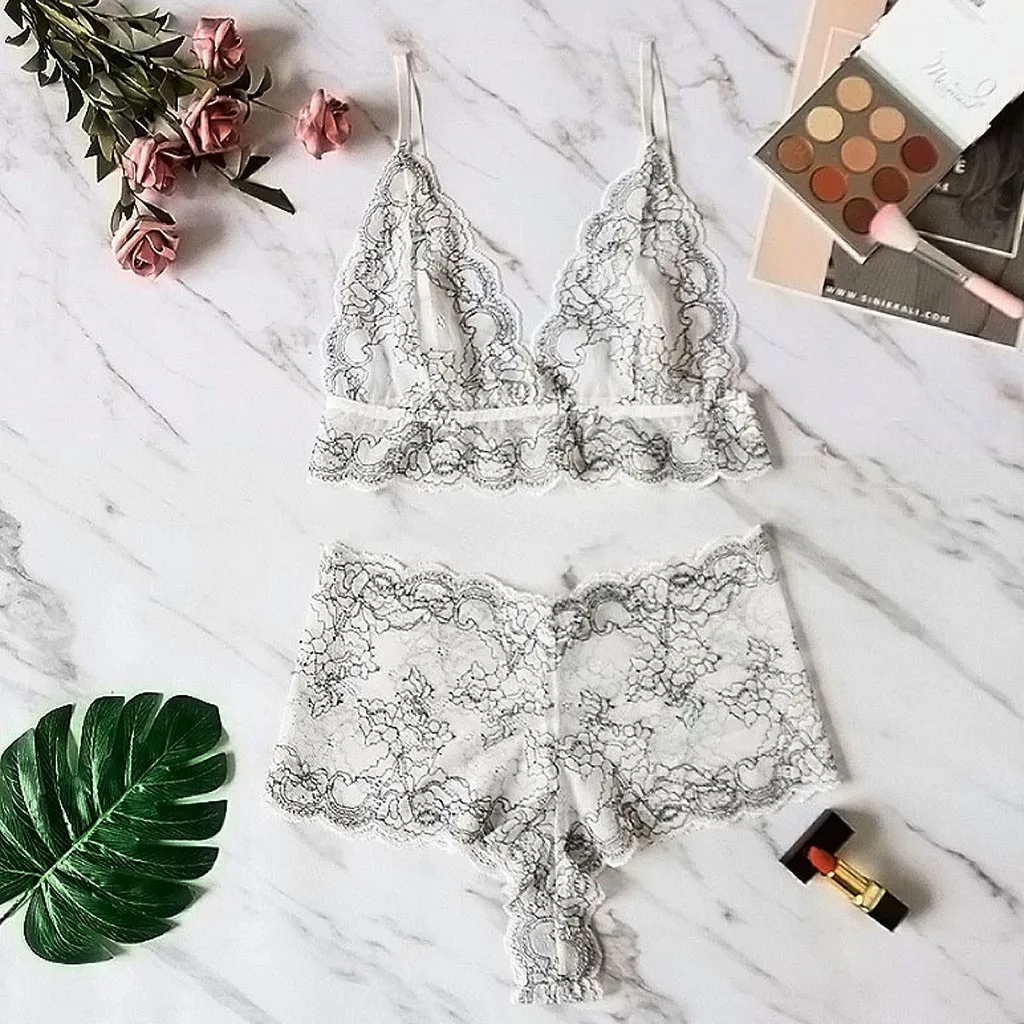 Комплект нижнего белья Белое Женское очаровательное цветочное кружевное нижнее