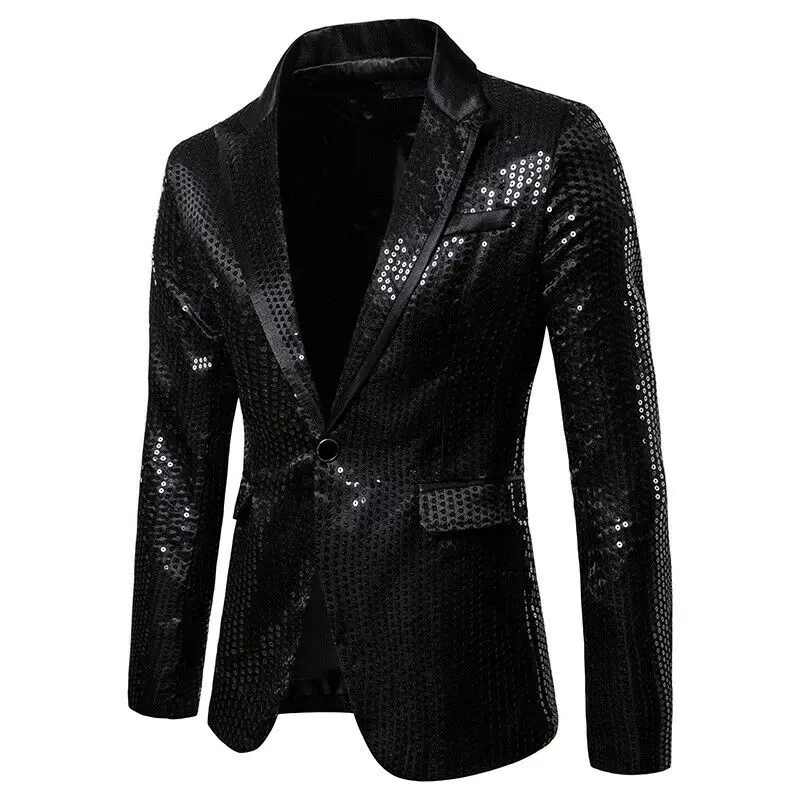 

Mens Bridegroom Suit Sequins Show Blazer Lapel Coat Slim Jacket Wedding Party Male Formal Solid Suit Jackets
