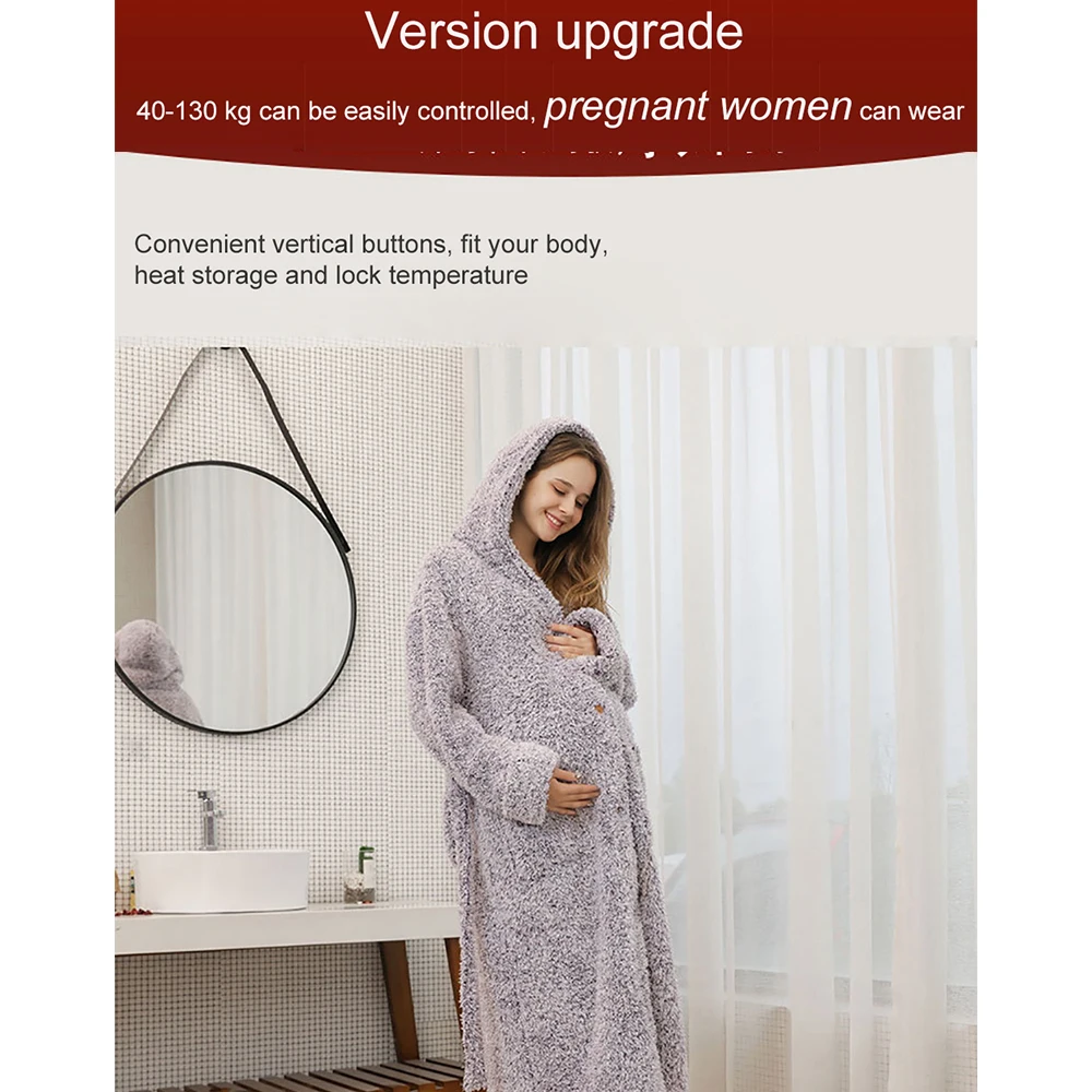 Winter Warm Flannel Buttons Bathrobe Female Hooded Loose Lengthen Thicken Solid Robes For Pregnant Woman Couples Night Dress 3XL