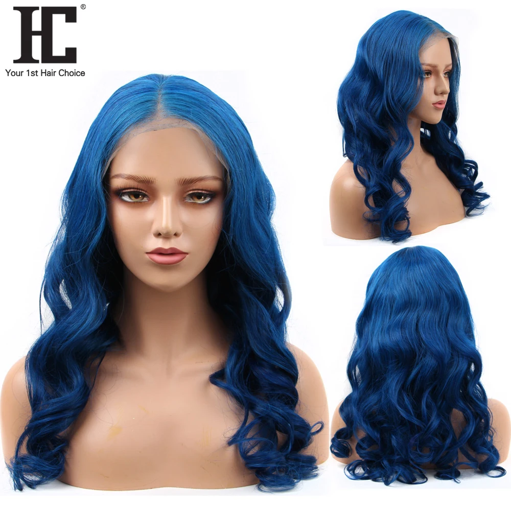 150% Lace Front Human Hair Wigs Pre Plucked Pure Color Remy Glueless Brazilian Body Wave Blue 13x4 Lace Front Wig For Women HC