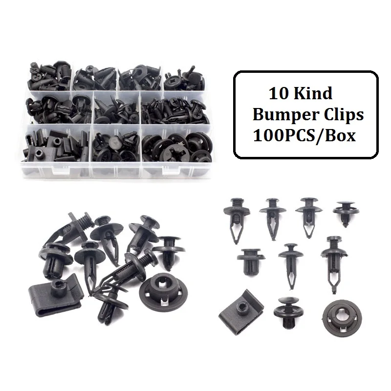 

Mix 10 Kind 100Pcs/Box Bumper Clips Push Fender Fastener Plastic Rivet Retainer Clip Car Accessories