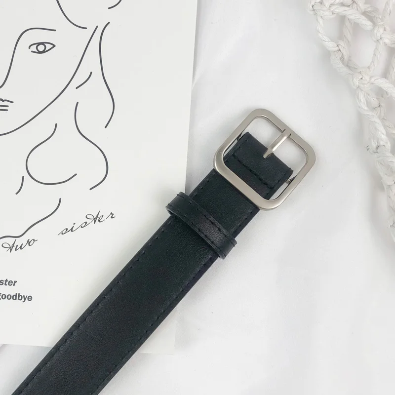

Net red same style square buckle belt female simple wild ins Korean version of black retro jeans belt female decoration tide