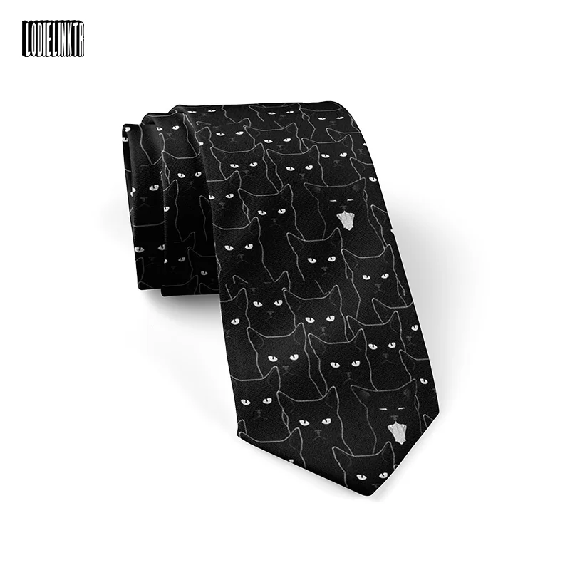 New 8cm Wide Black Tie Men's Cute Fun Kitten Dark Style Neckties Hip-Hop Street Shirt Accessories Casual Business Wedding Party
