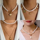 Женское Ожерелье IPARAM с кулоном из жемчуга и ракушек, цепочка-чокер в богемном стиле с подвеской в форме сердца, летняя цепочка, Подарочная бижутерия