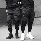 Брюки-карго мужские с лентами, Повседневная Уличная одежда, брюки Харадзюку штаны в стиле хип-хоп, трендовые повседневные Молодежные облегающие брюки, джоггеры