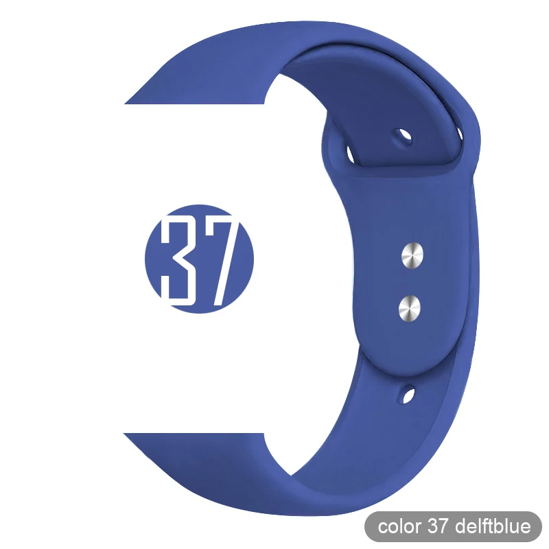 Мягкий силиконовый спортивный ремешок для Apple Watch 5 4 3 2 1 38 мм 42 мм, резиновый ремешок для часов Iwatch series 5 4 40 мм 44 мм - Цвет ремешка: 37 Delft Blue