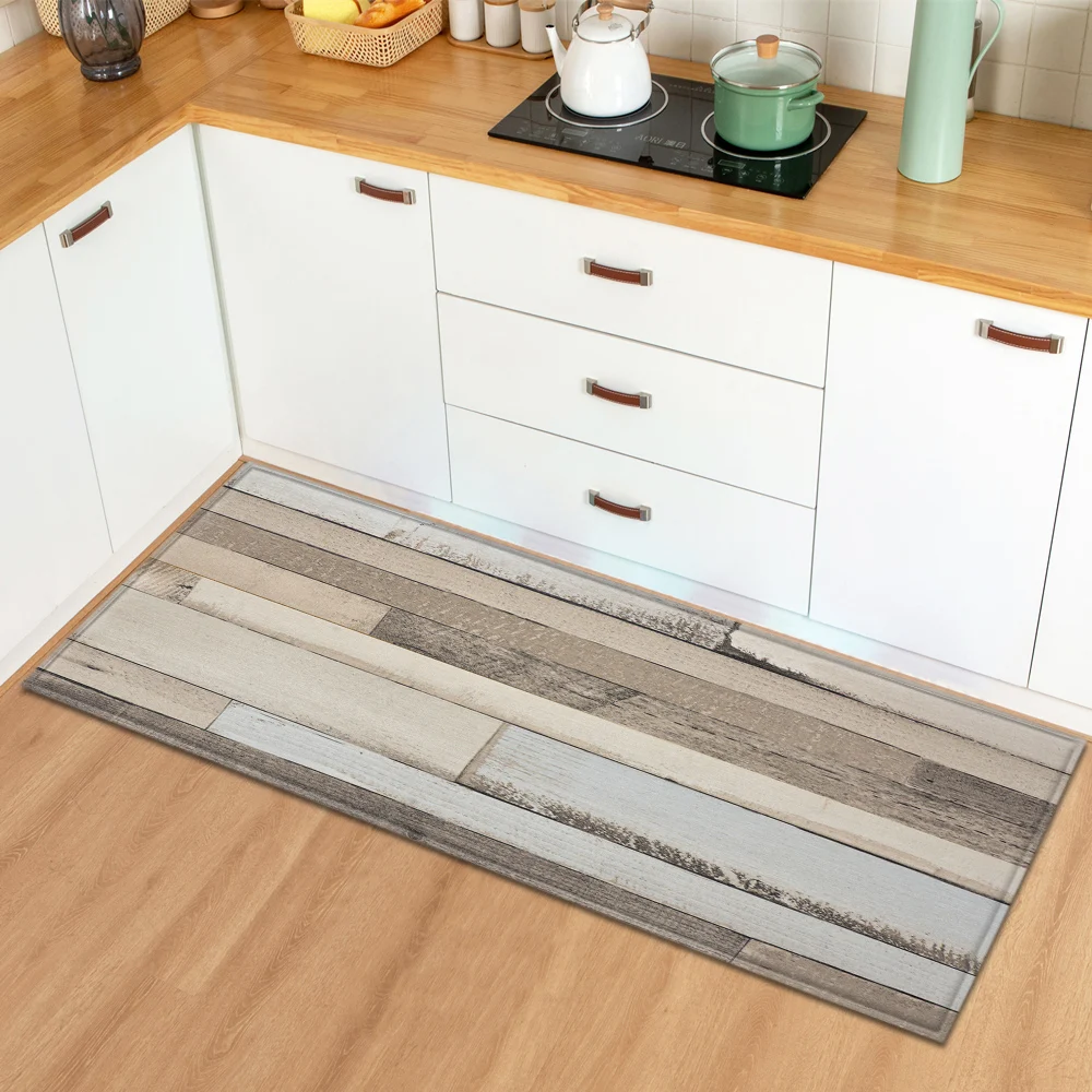 

Kitchen Rug Entrance Doormat Home Hallway Balcony Bedroom Floor Decoration Long Carpet Wood Grain Pattern Bathroom Anti-Slip Mat