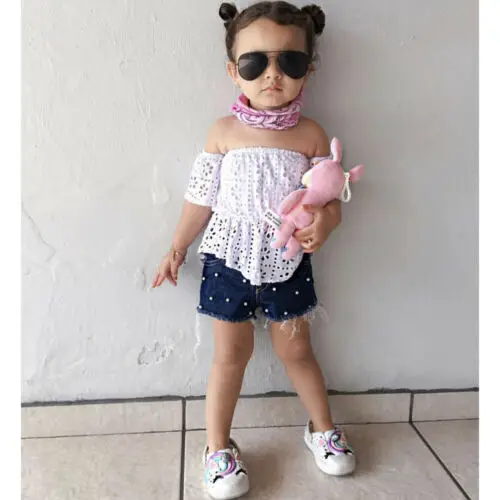 Fashion 2PCS Toddler Kids Baby Bibs Girl Summer Clothes T-shirt Tops+Short Pants Set Outfits | Мать и ребенок