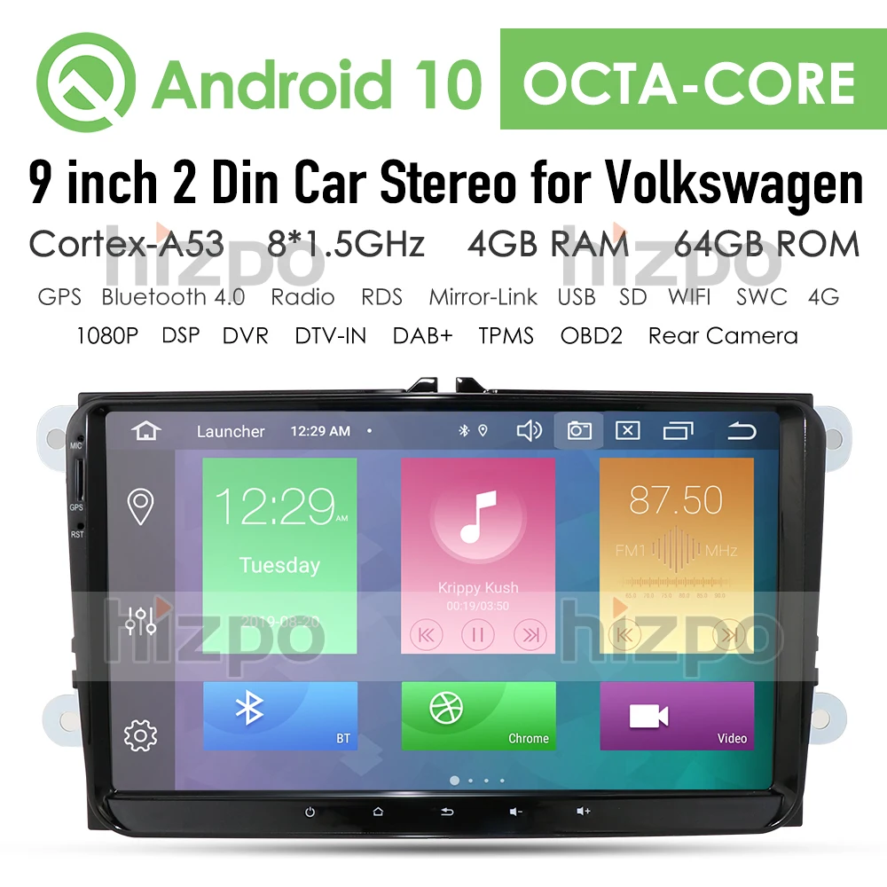 Автомагнитола 9 дюймов 2 DIn Android 10 GPS навигация PX5 4 Гб + 64 ГБ для VW Skoda Octavia Golf 5 6 Touran Passat