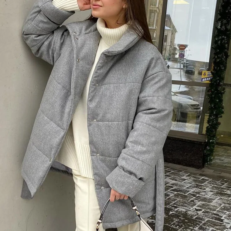 

RR Front Buttons Casual Parkas Women Fashion Stand Collar Long Coats Women Elegant Solid Simple Cotton Jackets Female Ladies