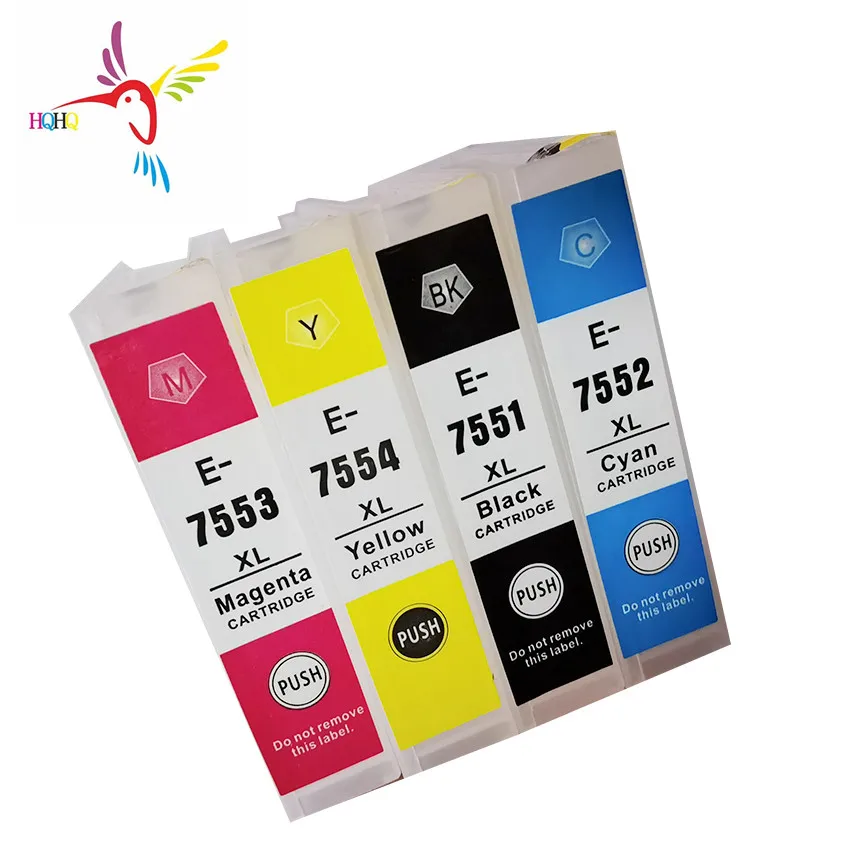 4 Colors/Set T7551-T7554 Refillable Ink Cartridge With Permanent  Chip For Epson WF-8010/8510/8090/8590 Printer Plotter