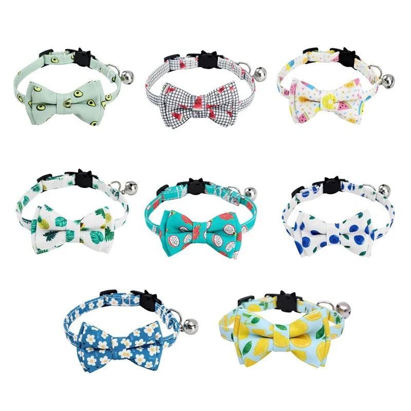 Summer Fruits Pattern Cat Collars With Bells Adjustable Kitten Bow Tie Chihuahua Bowknot Puppy Collar Pet Accessories images - 6