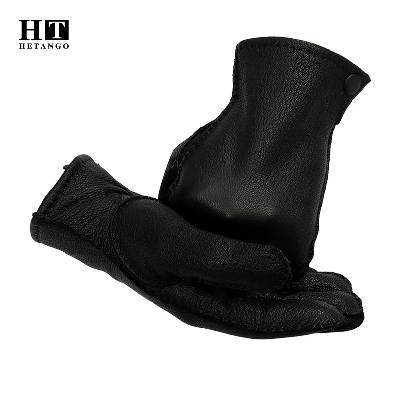 Новые зимние перчатки из оленьей кожи для мужчин с подкладкой из шерсти в стиле с застежкой-кнопкой, стойкие к износу и сохраняющие тепло, сшитые вручную.