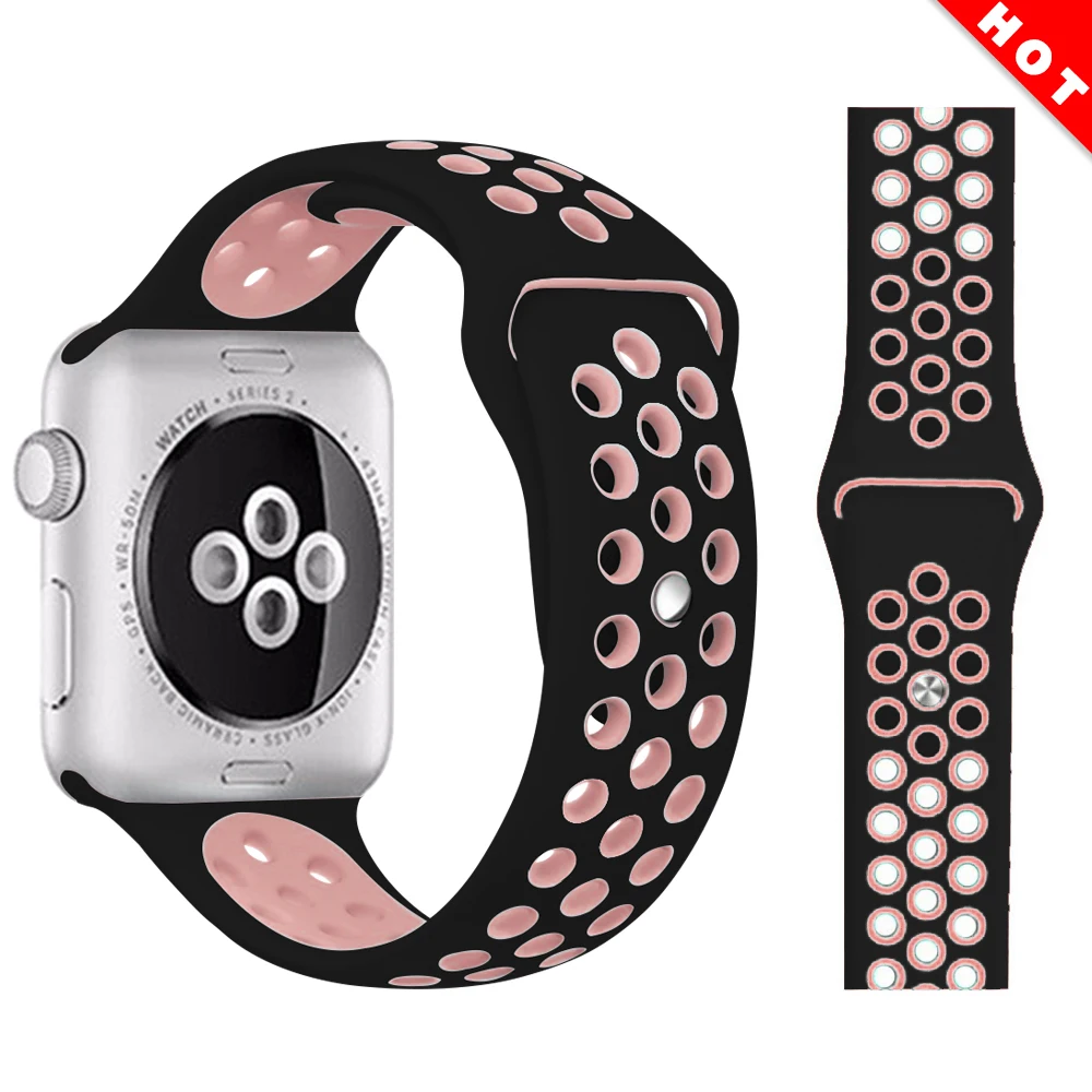 Модный спортивный силиконовый ремешок для часов apple watch 42 мм, 38 мм, 40 мм, 44 мм, браслет Nike+ Iwatch series 5/4/3/2/1 - Цвет ремешка: Black light pink