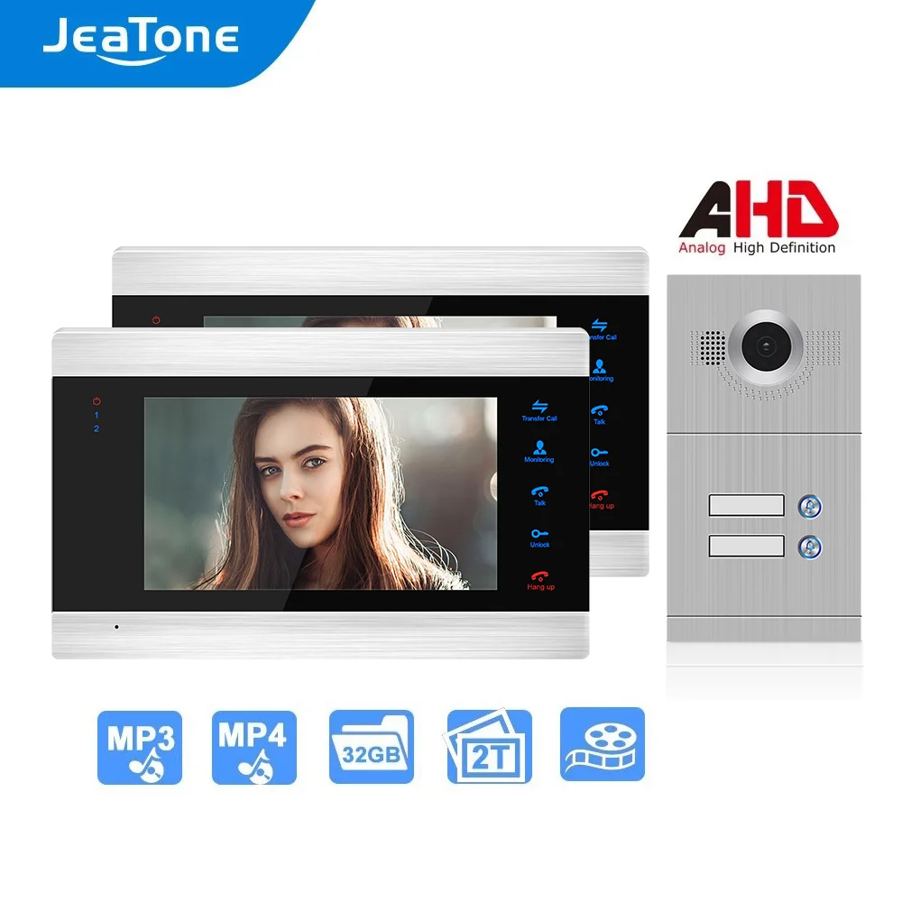 

720P/AHD 7 ''видео домофон 4-проводной дверной звонок Дверной динамик система безопасности голосовое сообщение/Обнаружение движения 2 квартиры