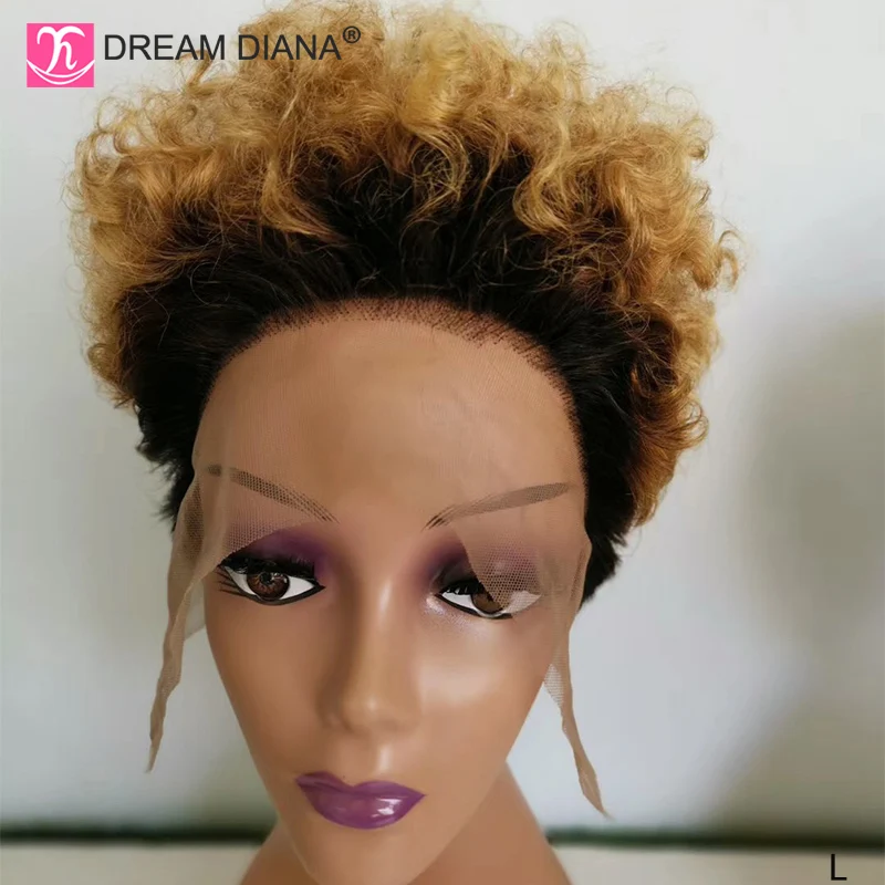 Короткий кудрявый парик DreamDiana Ombre 13x4 кружевной передний 8 дюймов вьющиеся