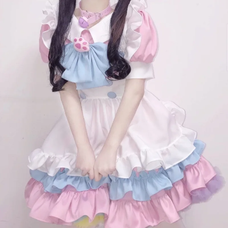 Anime Maid Outfit Pink Blue Cute Gangster Cosplay Loli Lolita Skirt Two-dimensional Costume Halloween Costumes for Women Cosplay