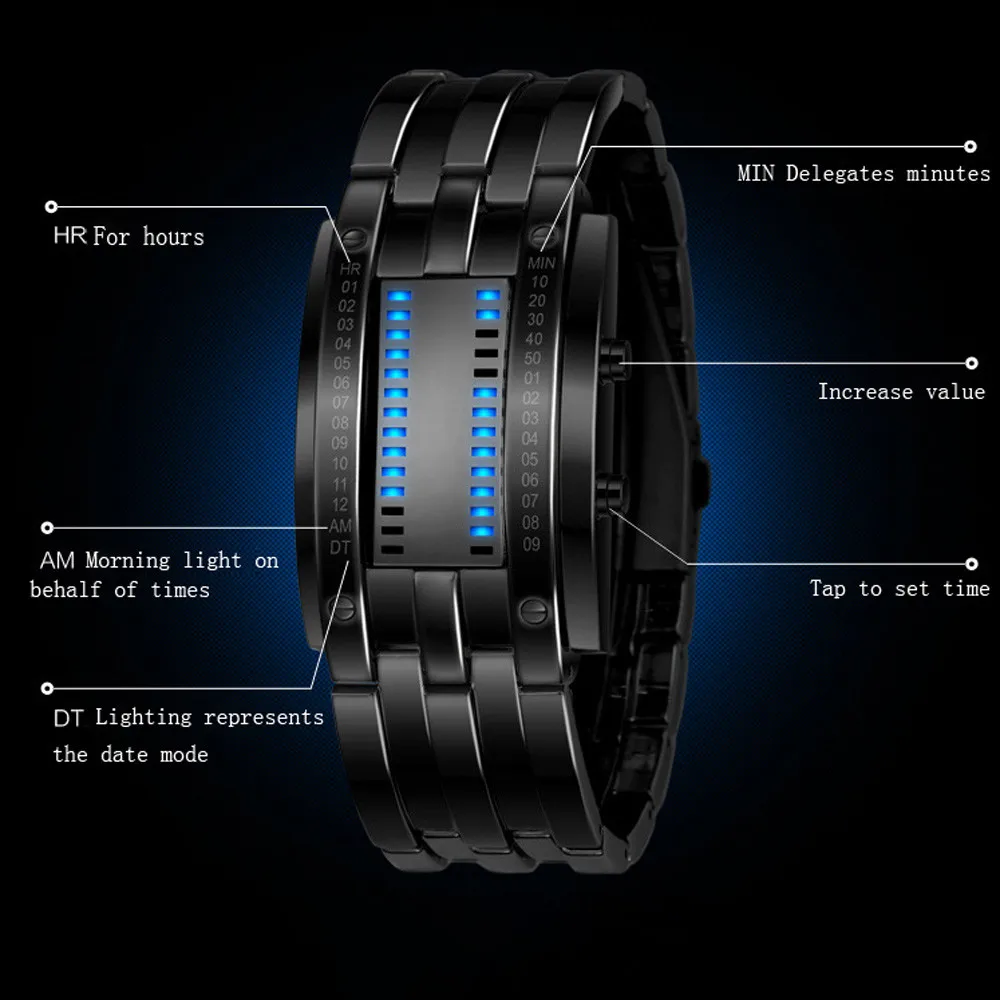 Fashion Technology Men and Women Binary Luminous LED Electronic Display Sports Watch Top Brand All Steel Waterproof Couple | Наручные