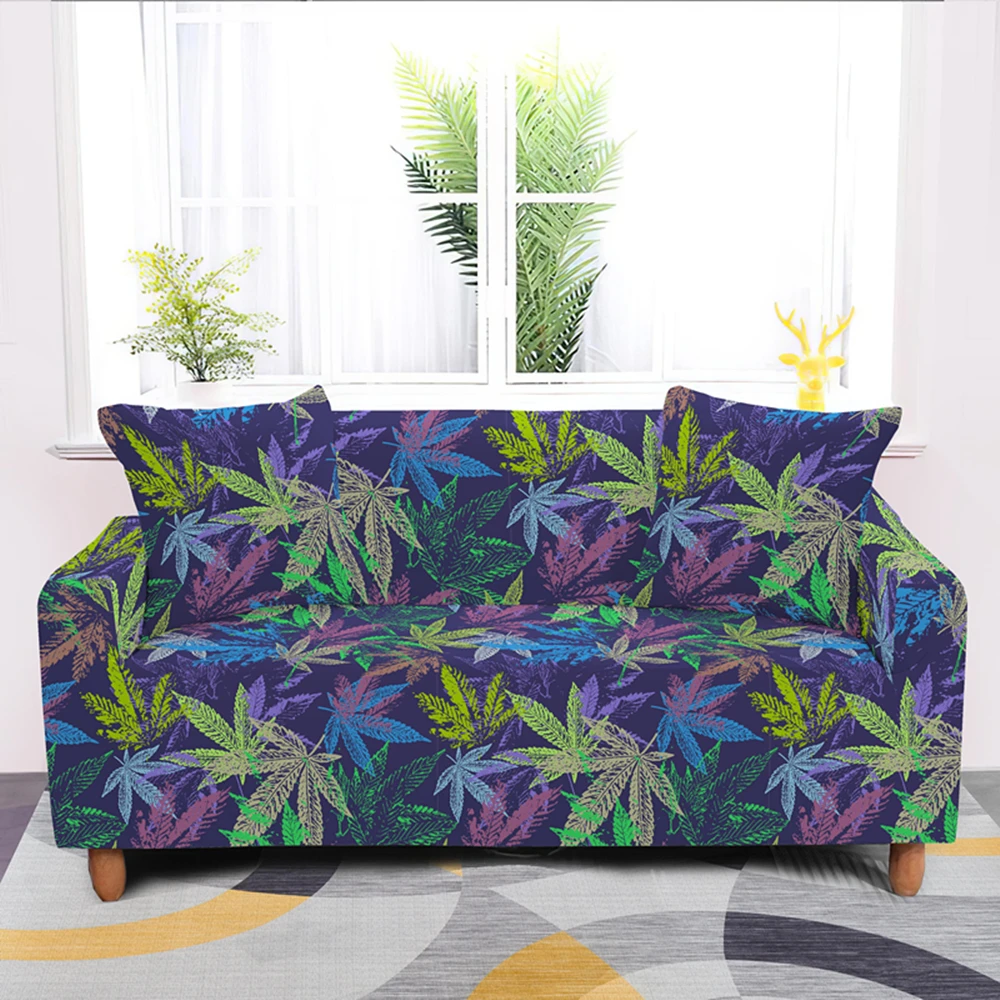 

Hot Sell Weed Leaves Stretch Sofa Cover for Living Room Soft Material Furniture Protector Single Loveseat Couch Covers Customize