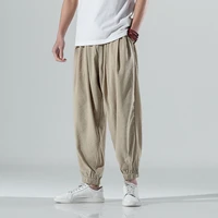 2021 summer new mens wear mens chinese style loose solid color small foot large casual harlan non ironing thin pants