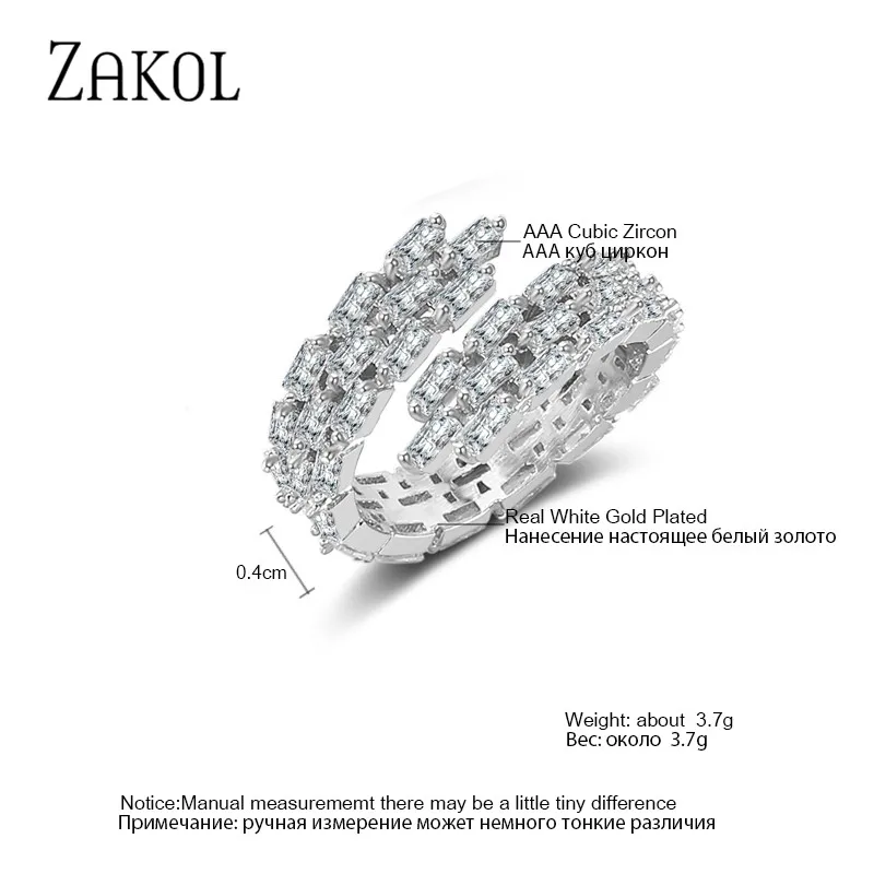 ZAKOL Новые Обручальные открытые кольца с кубическим цирконием регулируемое