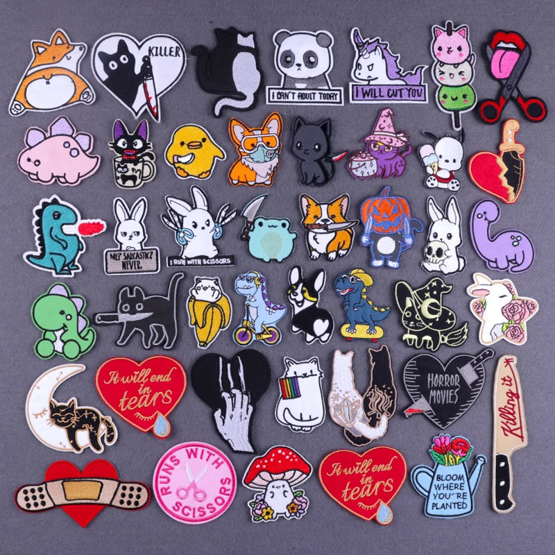 

Stripe Badge Patch Iron On Patches On Clothes Rabbit Frog Embroidery Patches For Clothing Animal With a Knife Patch For Clothes