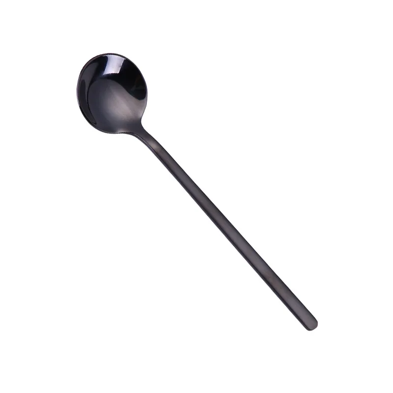 black spoon Горячая ложки из нержавеющей стали с круглой ручкой, ложка, красочные столовые приборы, питьевые инструменты, кухонный гаджет, кофейная фруктовая чайная ложка - Цвет: black spoon