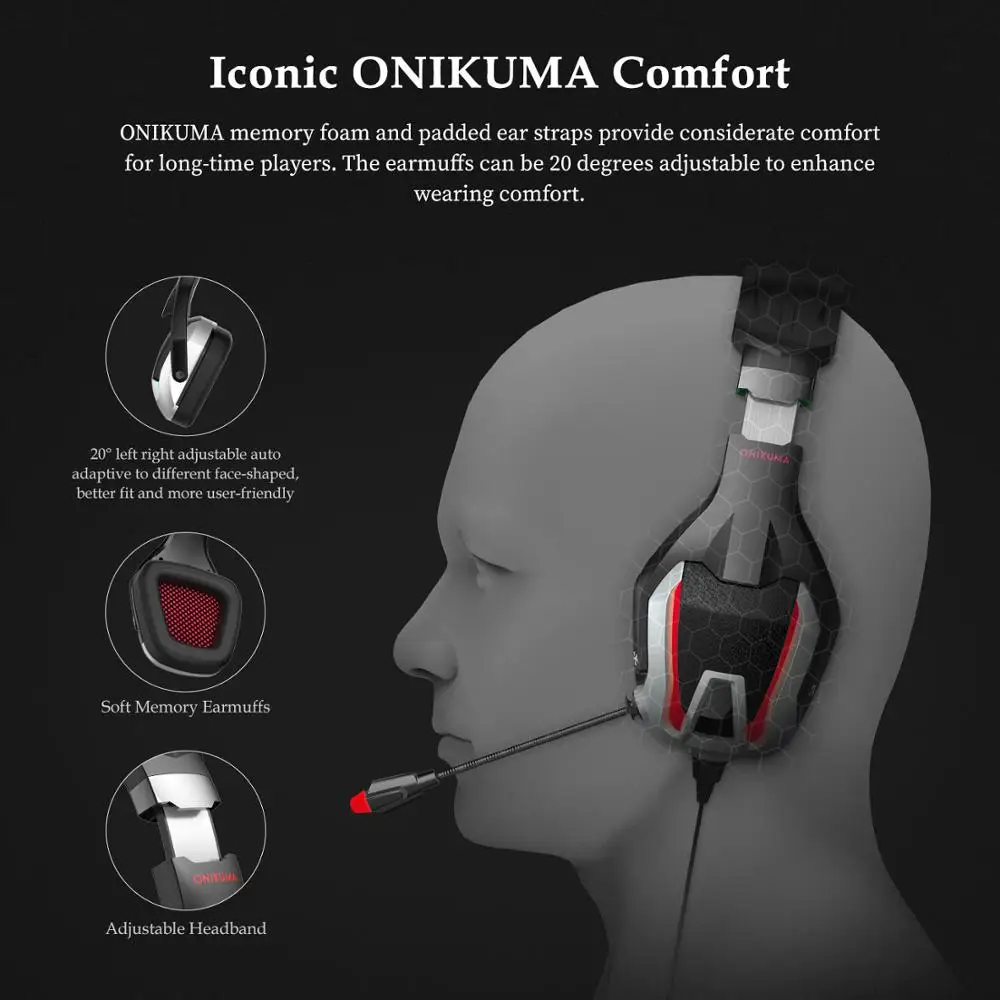 ONIKUMA K12 USB игровая гарнитура HD Стерео шумоподавление наушники с подключенным