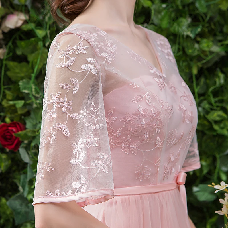 Женское платье подружки невесты розовое элегантное из фатина для свадебной