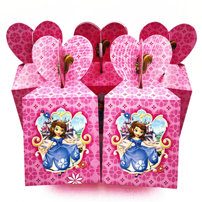 

6pcs/lot Sofia Princess Party Supplies Candy Box Birthday Theme Party Loading Gift Loot Box Decoration Happy Kids Party Favor