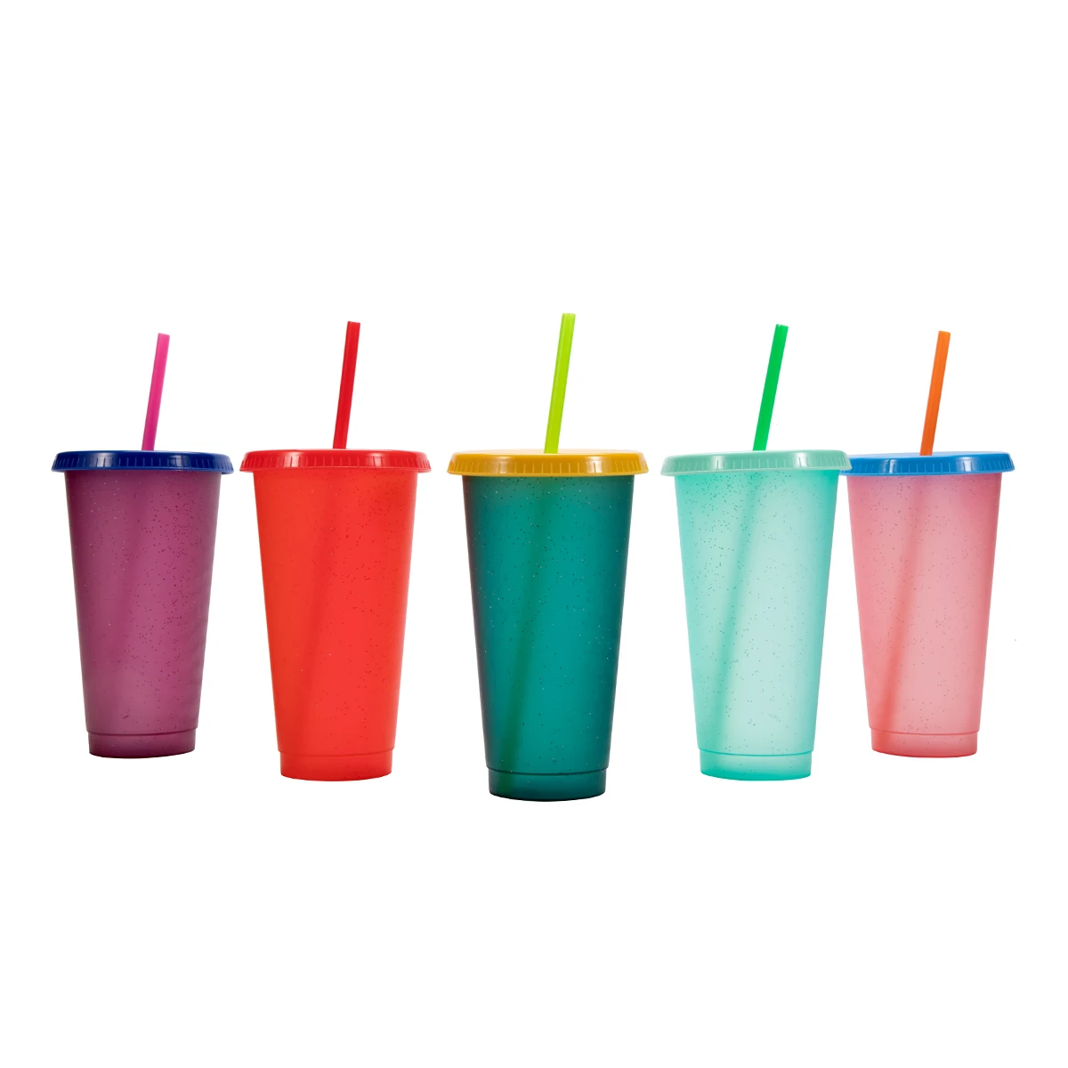 

710ml Reusable Powder Shiny Glitter Plastic Cup With Lid Drinking Straw Suitable For Cold Coffee Support Dropshipping Wholesale