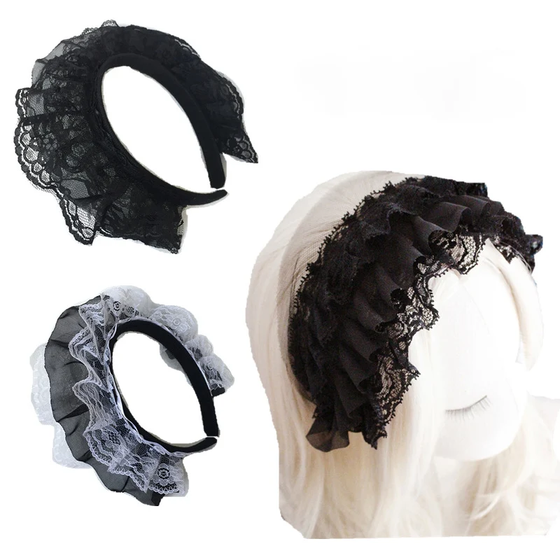 

Lovely Sweet Hair Hoop Anime Maid Cosplay Headband Lolita Lace Flower Headwear Hair Accessory Hand made For Girls Gift 2021