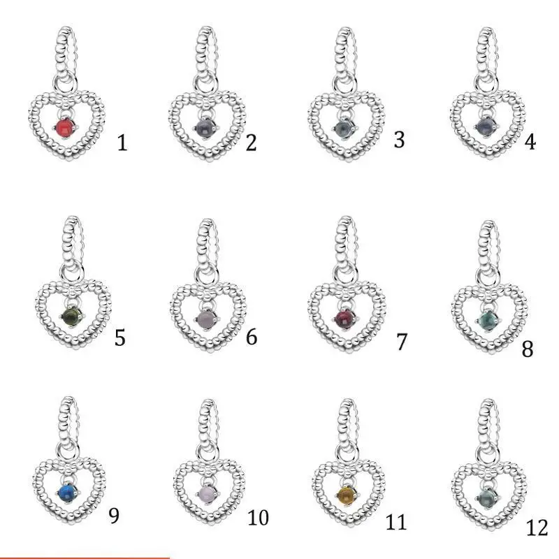 

Volayer 925 Silver Beads Crystals Birthstone Heart Charms fit Original Pandora Bracelets DIY Jewelry For Women