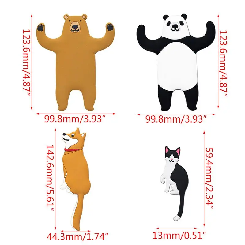 

4 Packs Cute Animal Adhesive Wall Hooks
