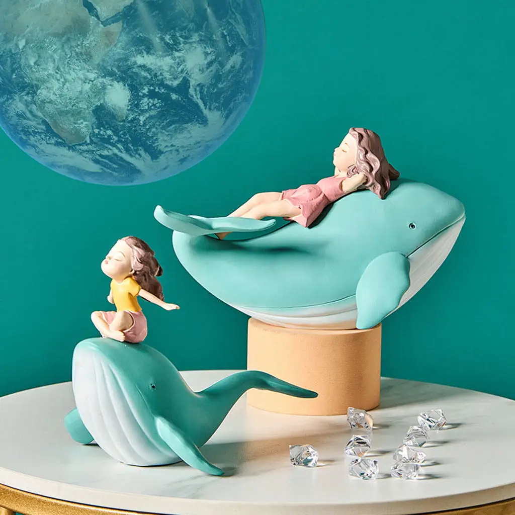 

Nordic Style Whale Girl Statue Resin Figurines For Home Decoration Modern Living Room Office Desktop Bedroom Decor Kids Gift