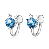 cute lovely antlers clip earrings for women blue zircon stone small heart cuff earring no piercing accessories charm ear jewelry