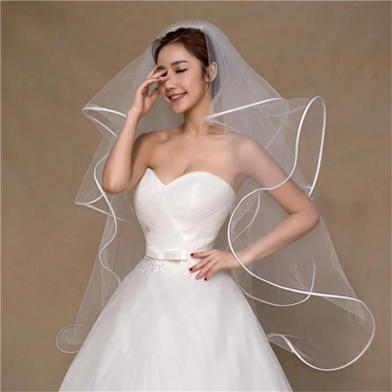 

New Ribbon Edge Short Bridal Wedding Veil White Ivory Bride's Veil Spring Headwear For Women Wedding Hair Accessories
