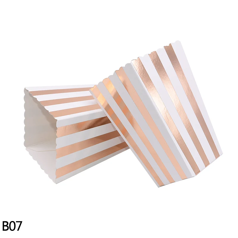 B07 rose gold stripe 6/12 шт цвета: золотистый, серебристый горошек в волнистую полоску Бумага ведро для попкорна попкорн конфеты/закусок сумка рождественское платье на свадьбу для детей, День рождения украшения - Цвет: B07 rose gold stripe